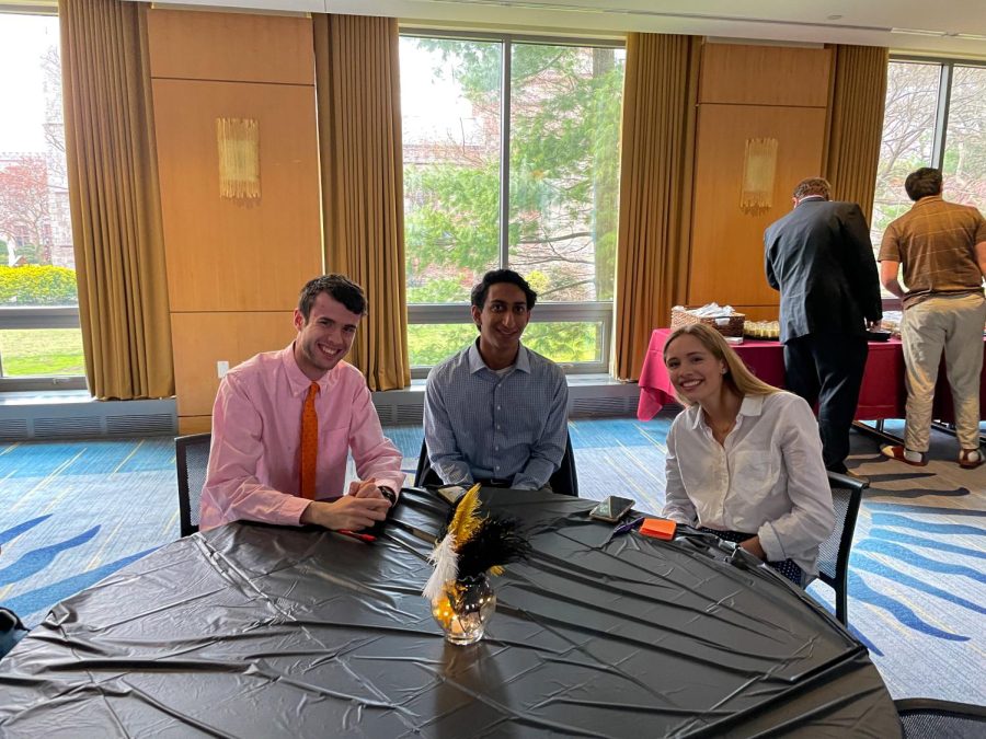 From left to right, Production Editor Michael Sluck, Managing Editor Hanif Amanullah and award-winning Editor in Chief Ava Erickson at the event. (Courtesy of Caitria Demeroto/The Fordham Ram)