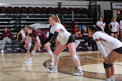 Junior Whitley Moody prepares to return the serve vs. Penn on September 3, 2022 from Rose Hill Gymnasium in the Bronx, N.Y. (Courtesy of Fordham Athletics)