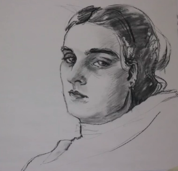 Morris often uses graphite and charcoal as her mediums of choice, such as in this recent self-portrait piece. (Courtesy of Madison Scott Morris/The Fordham Ram)