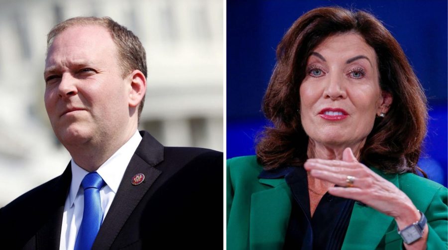 Incumbent Kathy Hochul, former lieutenant governor, is face-to-face against Representative Lee Zeldin. (Courtesy of Twitter)
