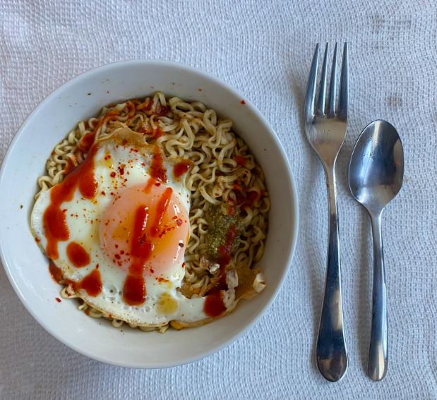 Upgrade your instant ramen with only an egg, veggies and extra sauce.(Courtesy of Kari White for The Fordham Ram)