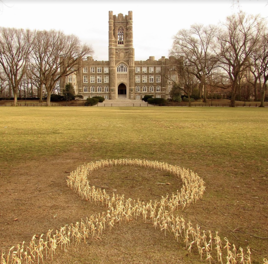 Fordham Dance Marathon (FDM) is responsible for planting 874 ribbons, each there to represent a child who has been diagnosed with cancer since the beginning of the spring semester. (Courtesy of Instagram)