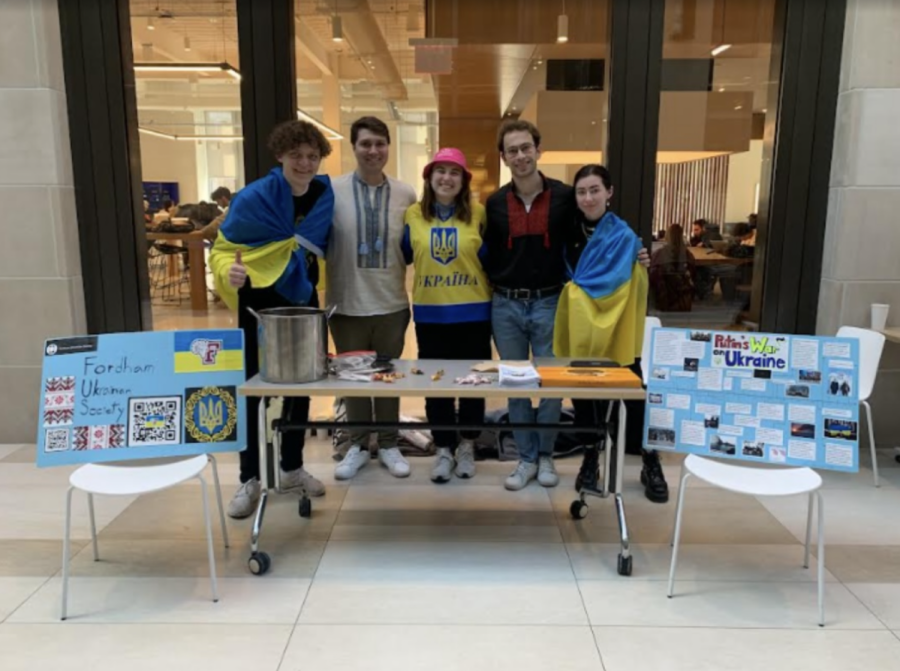 The Fordham Ukrainian Society hosted a table on Feb. 24 that included a timeline encouraging the Fordham community to learn about Ukrainian history and several cultural snacks. (Courtesy of Alexander Hom)