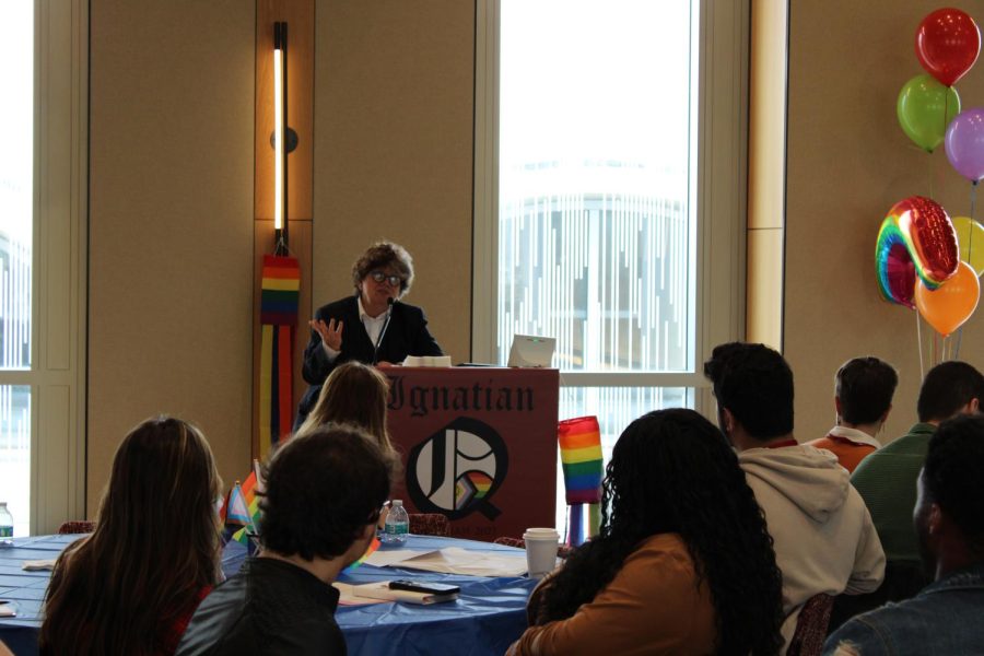 The keynote speaker for the second day of the conference was Joan Garry, a Fordham alumna and a nationally recognized LGBTQ+ activist (Courtesy of Campus Ministry).