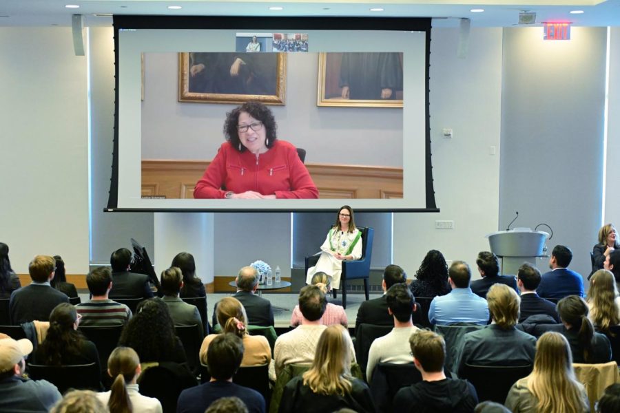 Tetlow sat with students and faculty to facilitate the conversation while Sotomayor joined virtually. (Courtesy of Twitter)