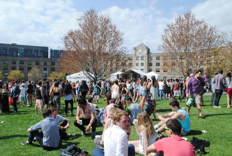 The spring 2023 semester saw the return of Spring Weekend (pictured above), an annual celebration of the season bringing students together for guest speakers, concerts and food (From the Fordham Ram archives).