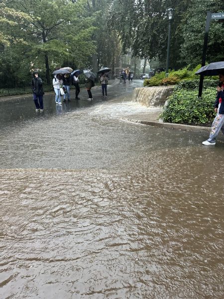 On campus, students reported leaks and flooding in academic and residential buildings as well as reports of “waterfall-like” floods around the grounds. (Courtesy of Anna Nguyen for The Fordham Ram) 