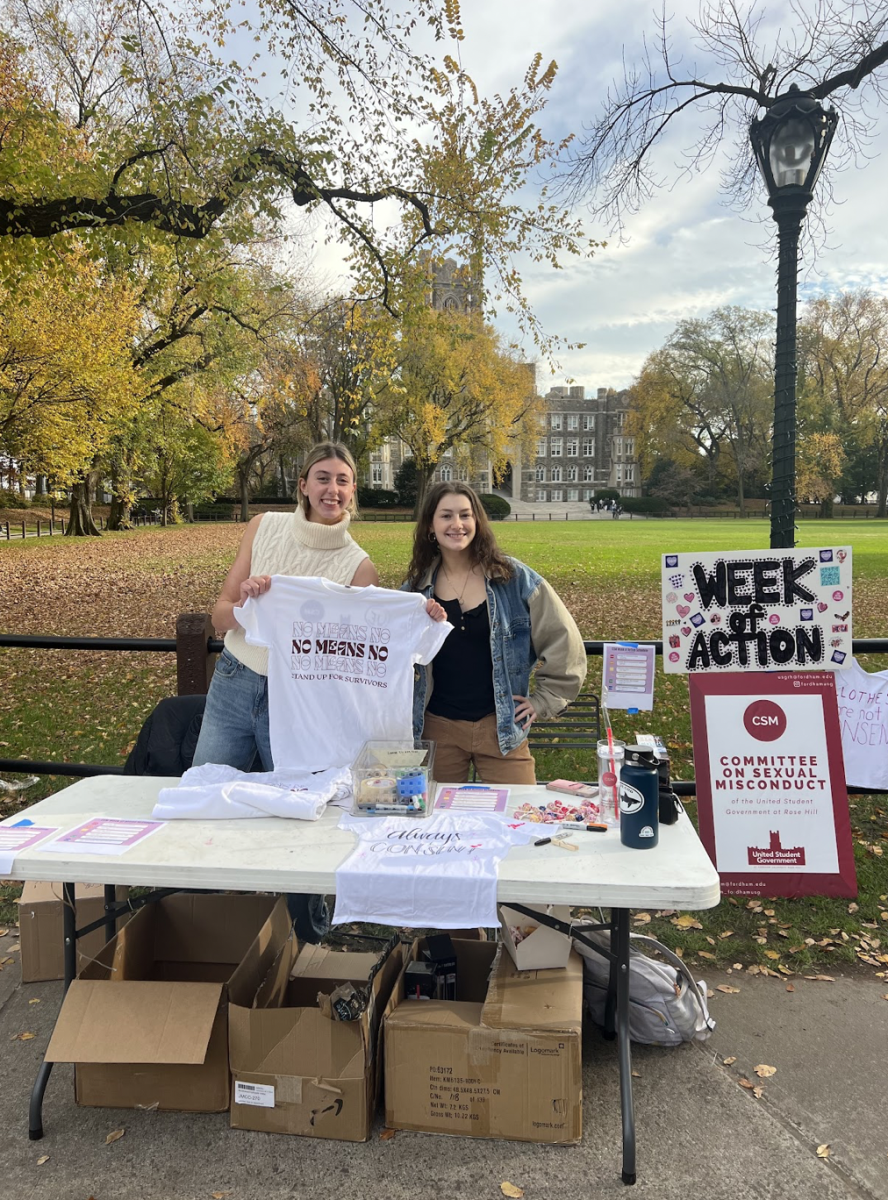 Week of Action opened with “The Clothesline Project.” Set on Edwards Parade, the event welcomes students to write messages of support to survivors of sexual misconduct. The messages are written on T-shirts and displayed across the lawn’s fence. (Courtesy of Grace Galbreath/The Fordham Ram)