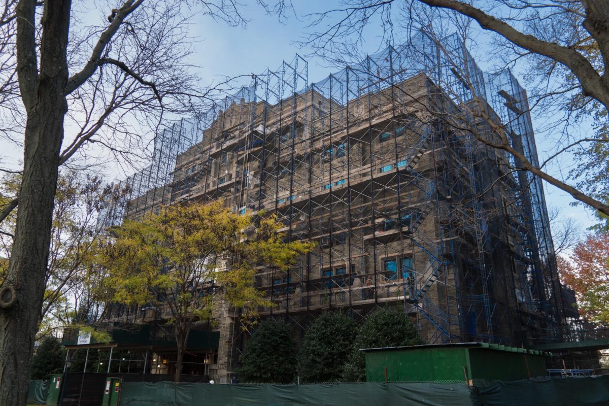 Currently, both Faculty Memorial Hall and Loyola Hall are having their facades renovated. Both buildings have concrete surrounds on the windows that crack over time. (Courtesy of Xavier Luke Oyola for The Fordham Ram)