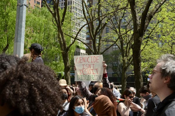 On May 1 students protested in demand of divestment from the university. (Courtesy of Nora Malone/The Fordham Ram)