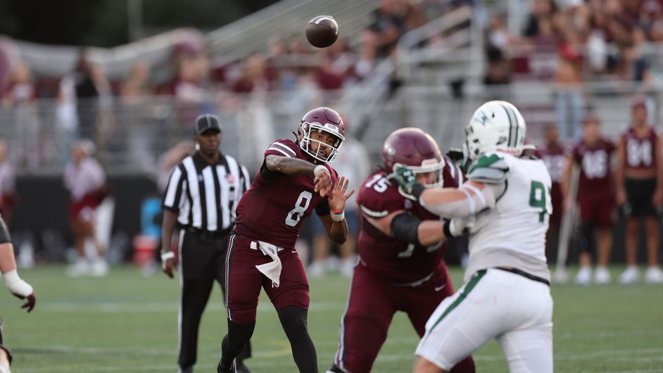 Returning quarterback CJ Montes launches the football to a teammate. (Courtesy of Fordham Athletics)