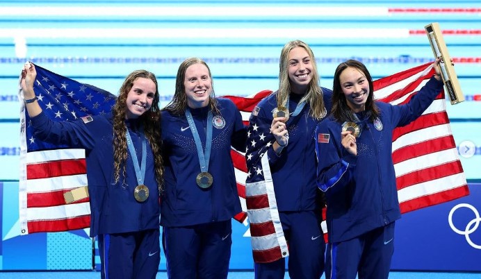 The U.S. women's 4x100-meter Medley relay won gold on Sunday, Aug. 4. (Courtesy of Instagram/@torri_huske)