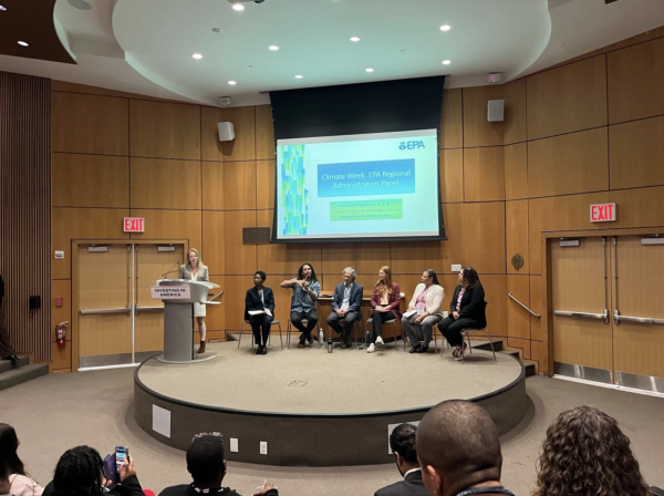 A panel speaks to students about climate crisis and what they can do to help. (Courtesy of Iris Crawford for The Fordham Ram)