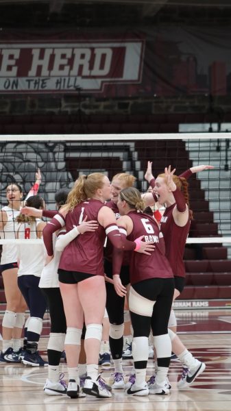 With four games left in the season, Fordham Volleyball faces an uphill journey in their quest for the A-10 playoffs. (Courtesy of Cici Rionda for the Fordham Ram)