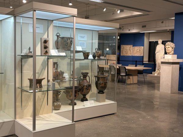 Antique objects from Roman Spain are now on display in Walsh Family Library. (Courtesy of Jack McDonald for The Fordham Ram)