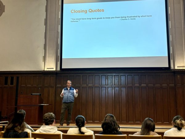 Professor Gregory Licciardi gives a lecture reframing job and internship rejection. (Courtesy of Jack McDonald for The Fordham Ram)