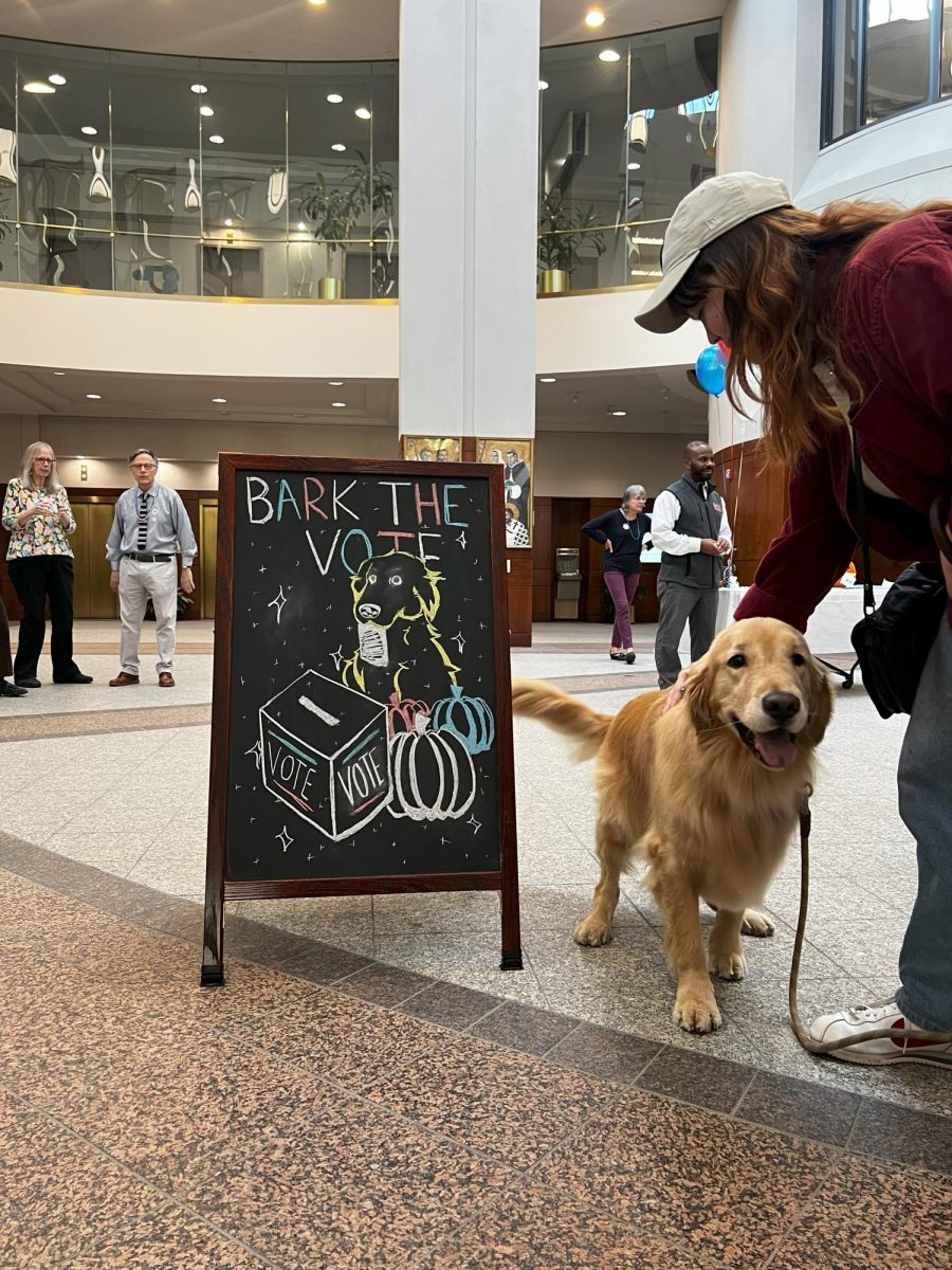 Attendees at "Bark the Vote" had an opportunity to take a picture with Archie Tetlow. (Courtesy of Mia Tero for The Fordham Ram)