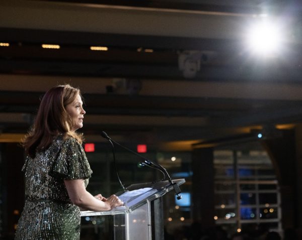 Tania Tetlow accepts the inaugural Centennial Award from Commonweal. (Courtesy of Sofia Negron for The Fordham Ram)