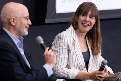 Dorothy Fortenberry discusses her career with David Gibson, director of the Center on Religion and Culture. (Courtesy of Leo Sorel for The Fordham Ram)