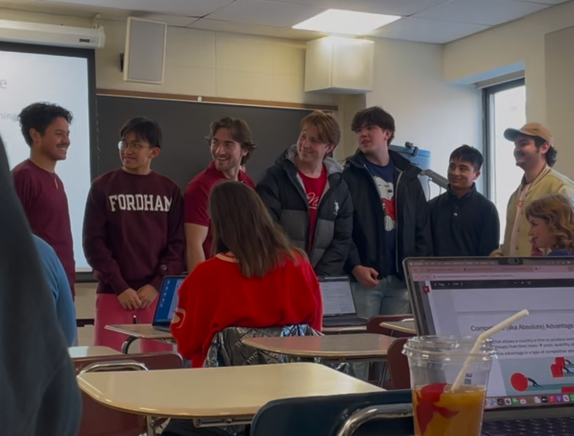 The Ramblers serenading the Fordham masses on Valentine's Day. (Connor Wheatley for The Fordham Ram)