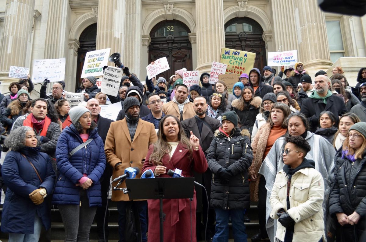 The New York Working Families Party and elected officials gathered for a press conference denouncing Mayor Eric Adams' memos surrounding U.S. Immigrations and Customs Enforcement (ICE). 