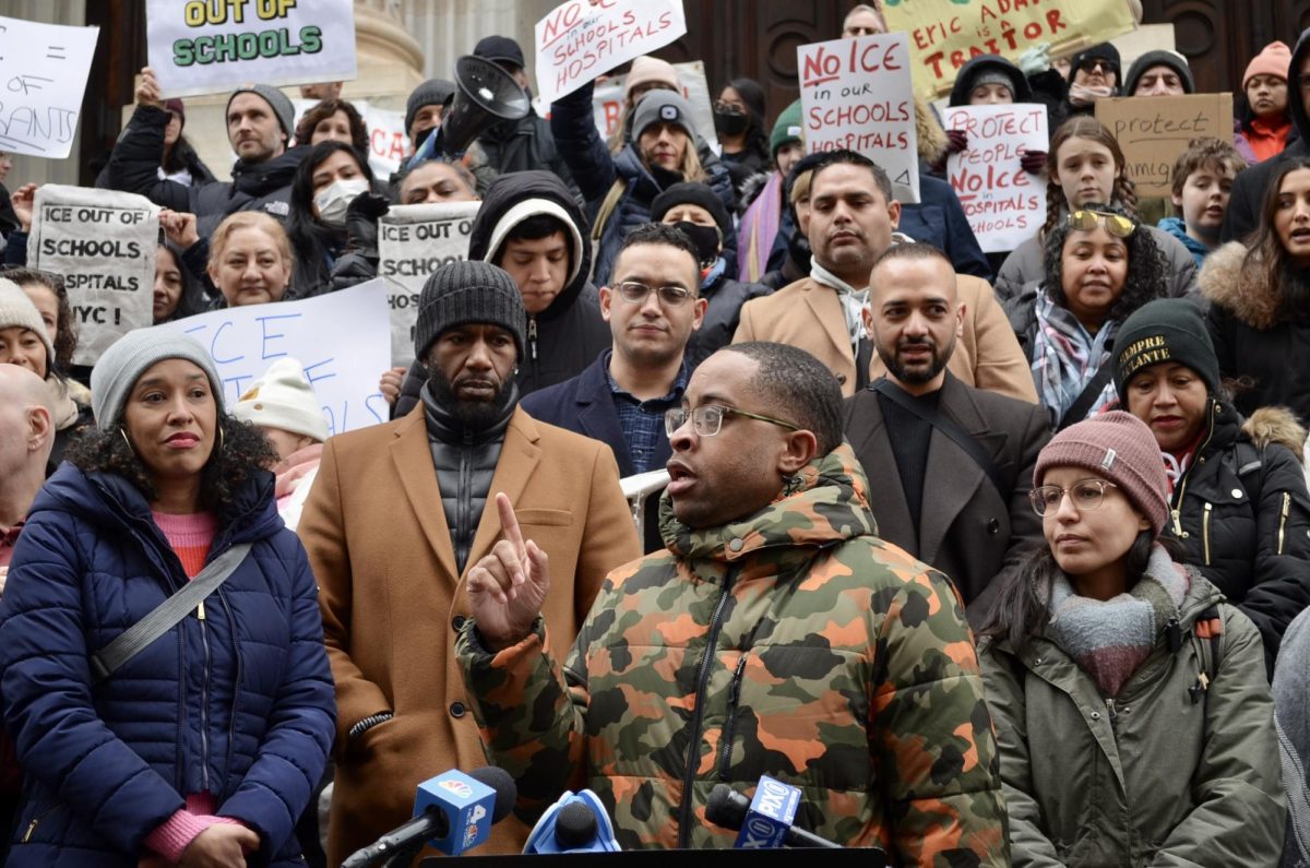 State Senator Zellnor Myrie, FCRH ’08, a Mayoral candidate, spoke about his experience receiving medical care as a child despite his parents being undocumented. (Nora Malone/The Fordham Ram) 