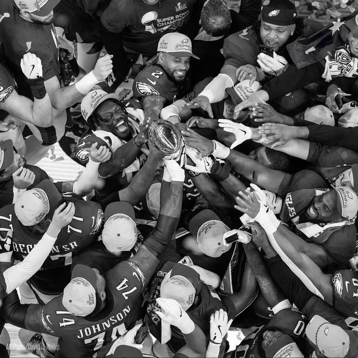 The Eagles celebrate after preventing a historic Chiefs Super Bowl win (Courtesy of Instagram/@philadelphiaeagles).