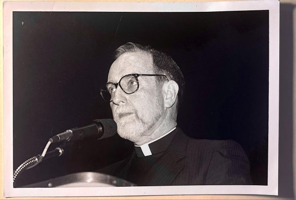 Fr. Ryan pictured delivering a lecture. (Courtesy of Augustine Preziosi for The Fordham Ram)