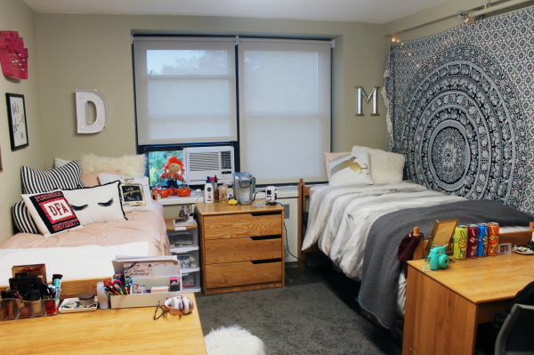 A decorated and furnished Faber Hall double. (Courtesy of Fordham University)
