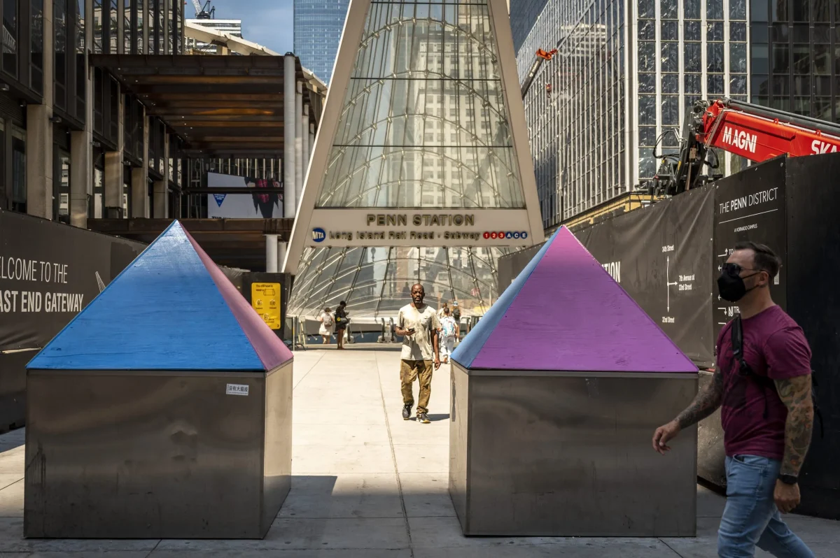 The pyramids at Penn Station are one example of hostile architecture. Courtesy of Hiram Alejandro Durán.