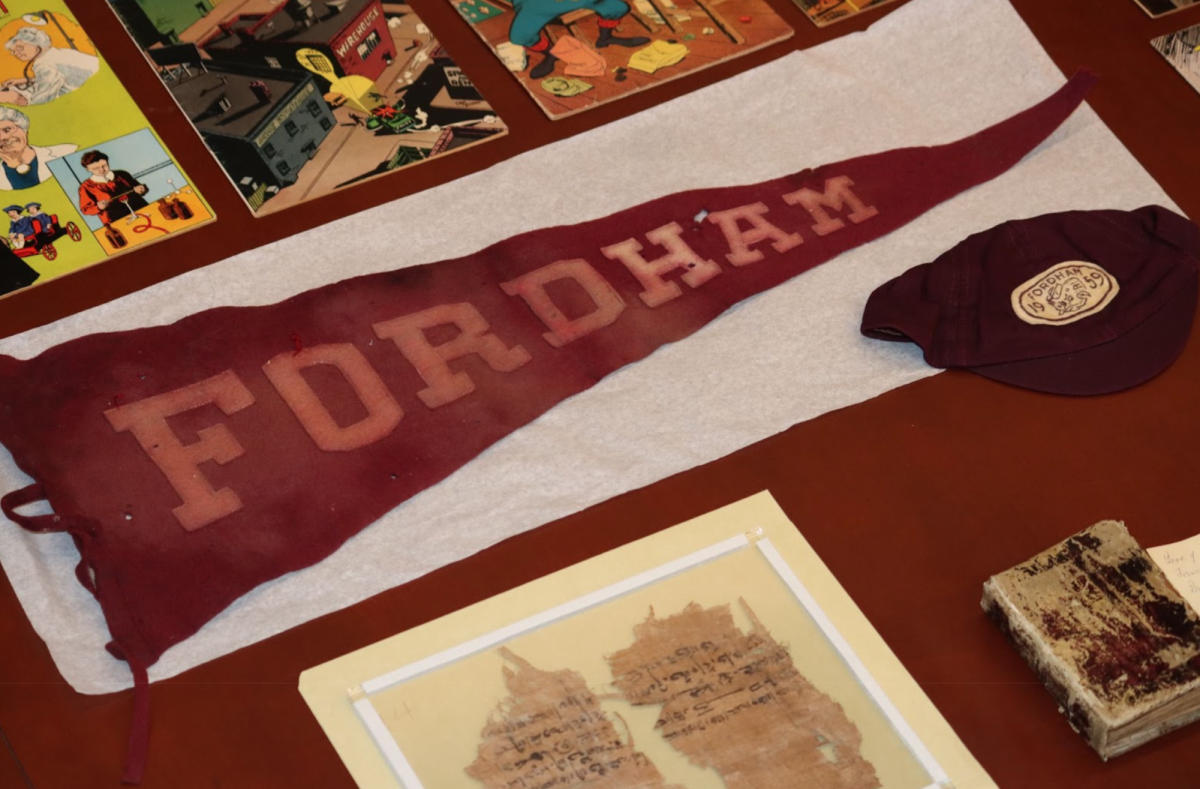 A 100-year-old Fordham pennant preserved in the university archives. (Andrew Massie/The Fordham Ram)
