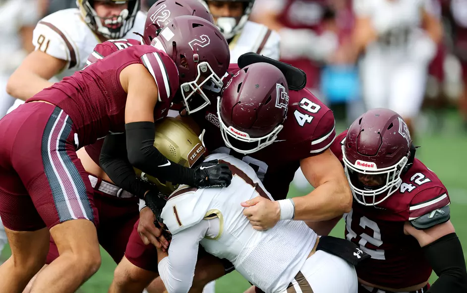 James Conway (48) records one of his 16 tackles on Saturday against Lehigh.