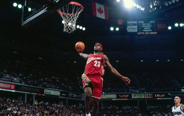 Lebron James goes up for an uncontested dunk during his time with the Miami Heat.