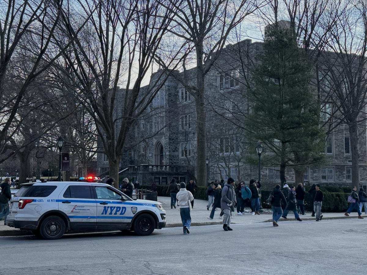 An NYPD car has been stationed outside of Freeman Hall to provide extra security in response to the threat.