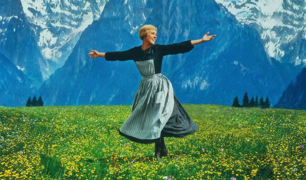 "The Sound of Music" scene of Fräulein Maria singing in the hill of Salzburg, Austria.