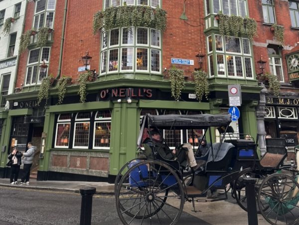 Malone's view of the corner of O'Neills Pub & Kitchen in Dublin.