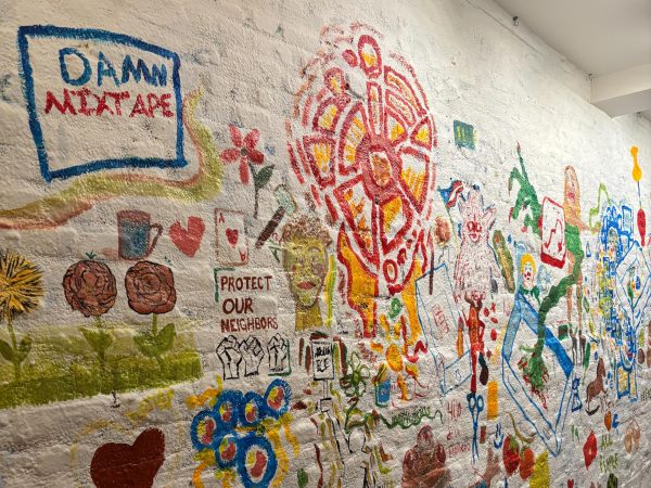 The "junk drawer" mural at Recess Grove's "Mural & Mingle" night.