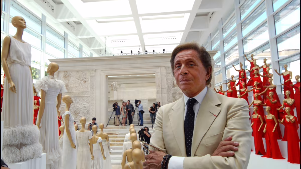 Valentino Garavani posing at the Ara Pacis Museum in Rome, Italy.