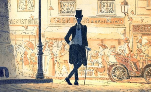 A sketch of Arsène Lupin looming in the streets of Paris from the Magnetic Press edition. 