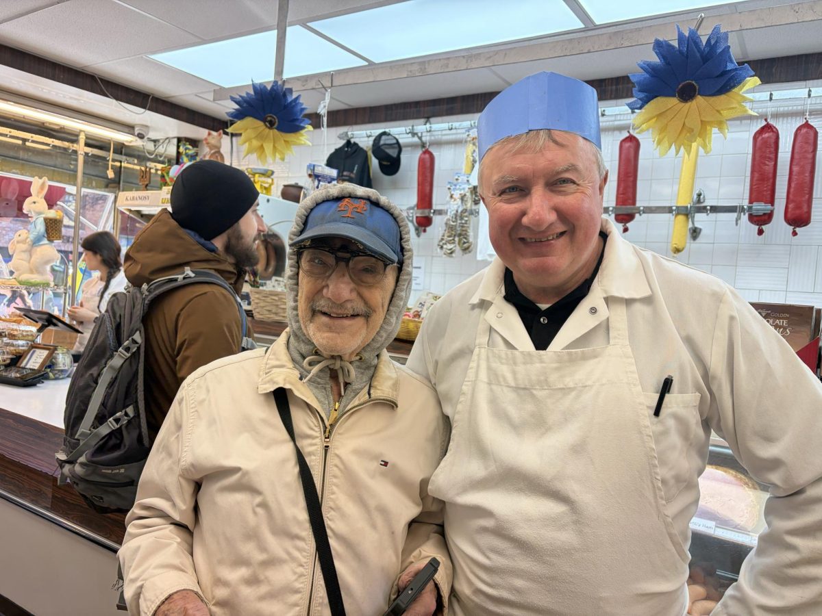 Norbert Jay (left) and Andrew Ilnicki (right) inside of Baczynsky’s Meat Market on their Sunday meetup.