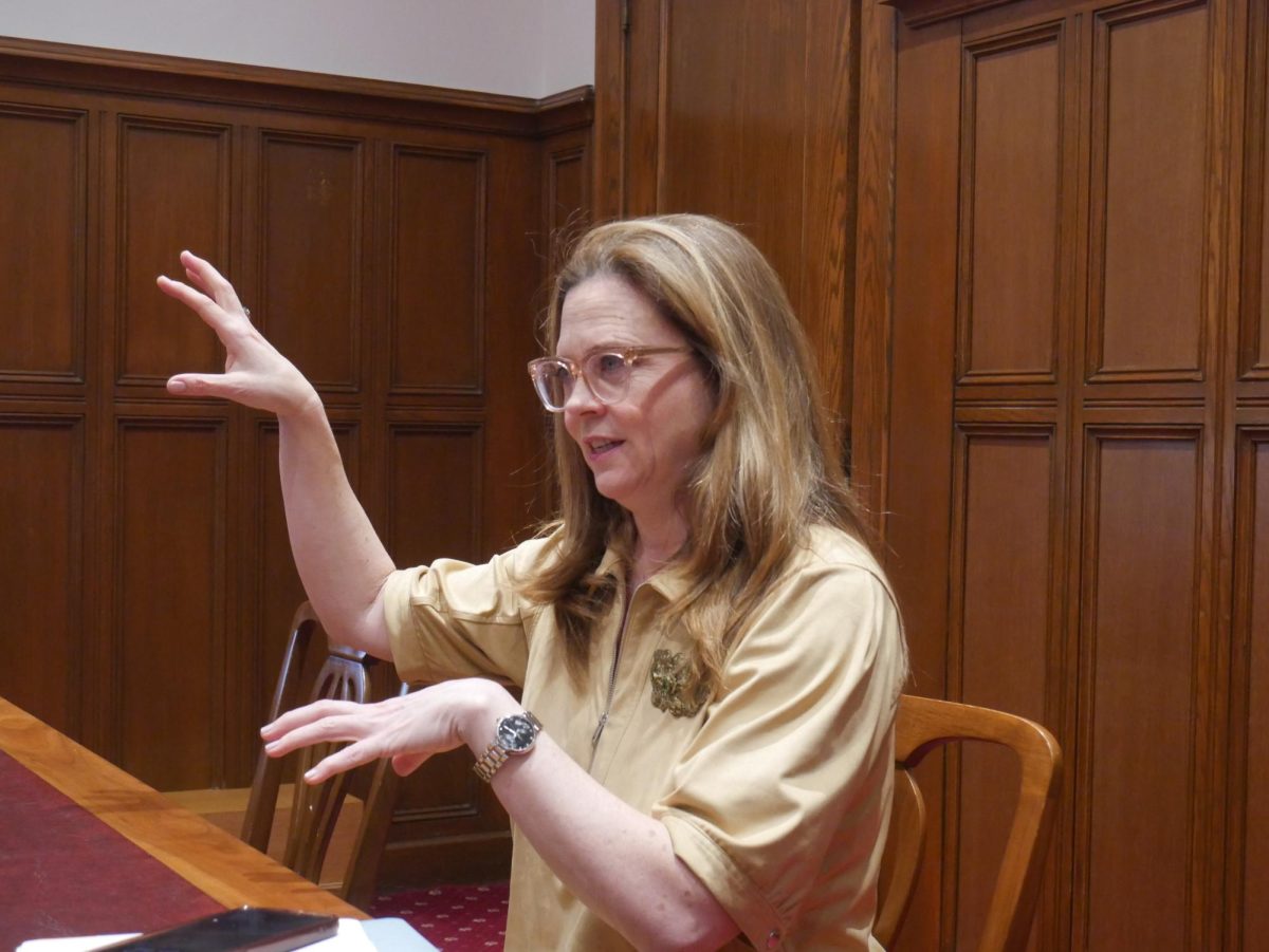 Fordham University President Tania Tetlow at the press event.