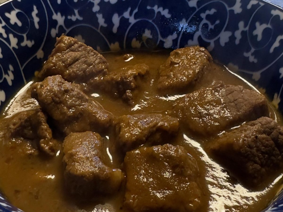 The finished product of the ultimate comfort in a bowl stew. 